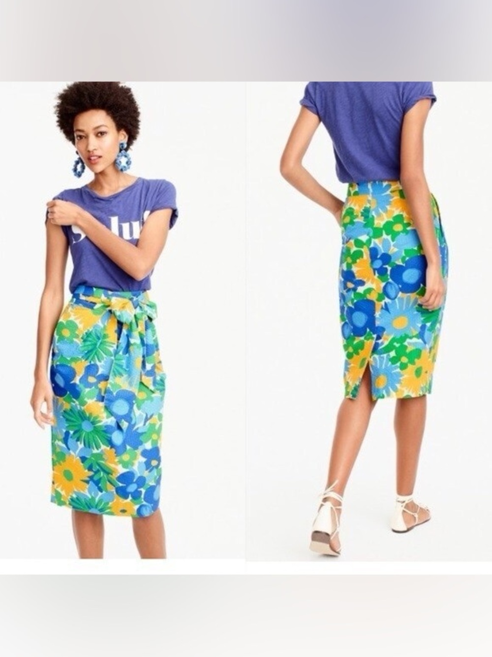 J Crew Tie Waist Puckered Morning Floral Pencil Skirt Size 6